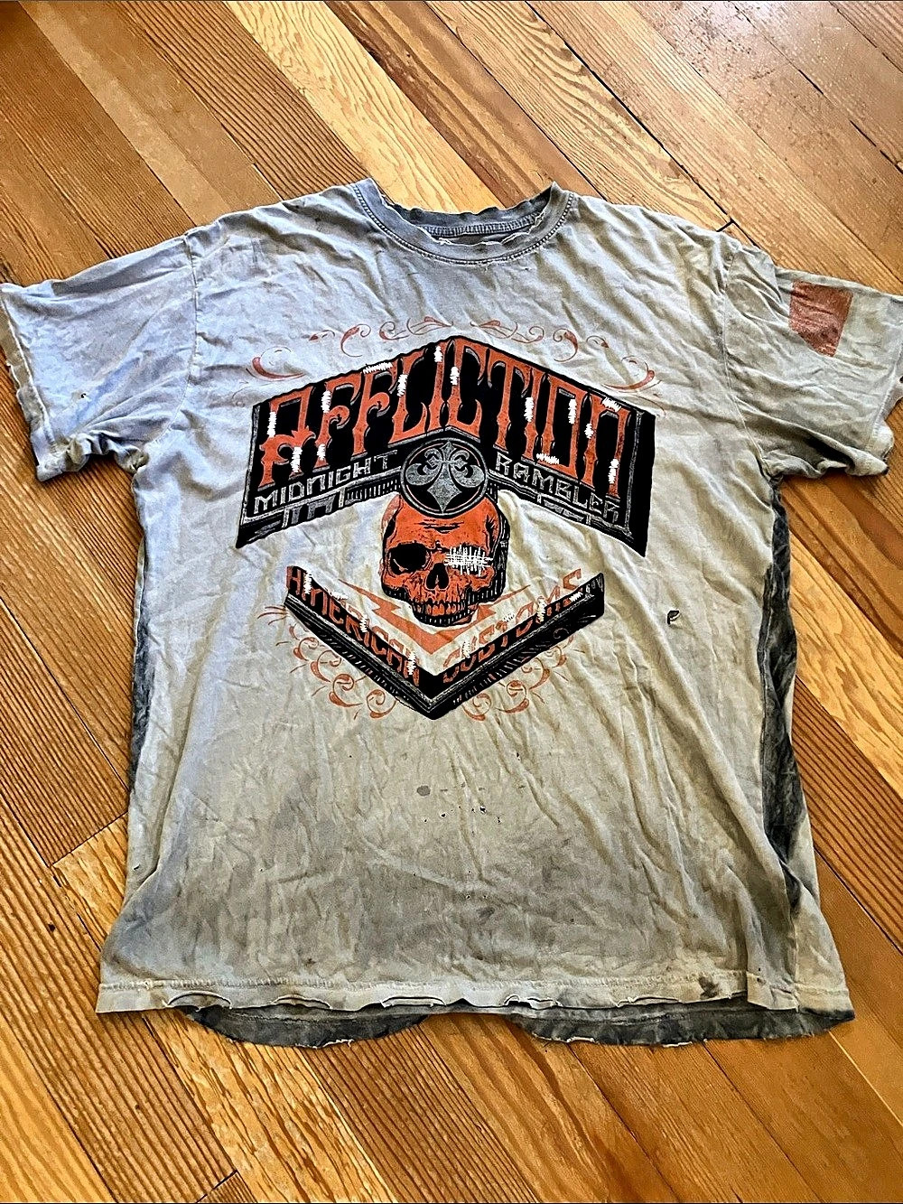 Affliction Midnight Rambler American Customs T-Shirt Gray & Orange